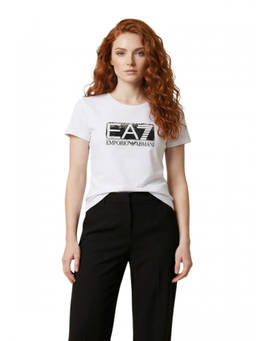 EA7 Emporio Armani - White Logo Round Neck T-Shirt (XS)
