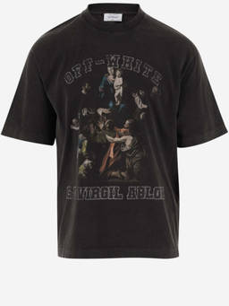 OFF-WHITE - Black Cotton T-Shirt With Graphic Print