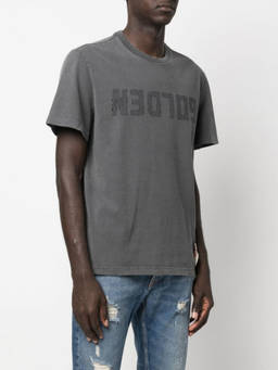 Golden Goose - Golden Genuine Leather Grey Crewneck Printed T-Shirt