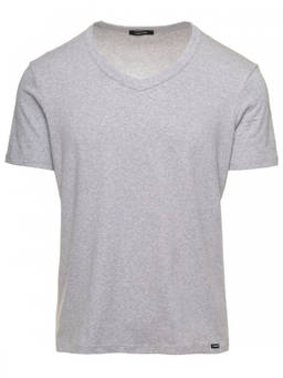 Tom Ford - Grey Cotton V-Neck T-Shirt