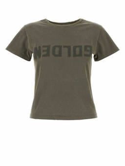 Golden Goose - Golden Genuine Leather Olive Cotton Doris T-Shirt