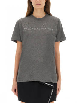 Moschino - Grey Logo Crew Neck T-Shirt (L)