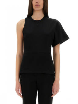 Courreges - Black Solid One Shoulder T-Shirt