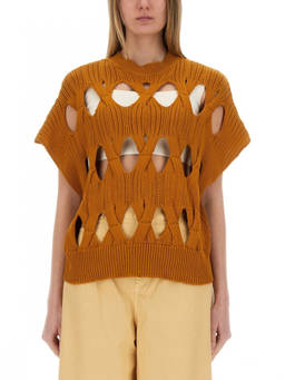 Alysi - Orange Knitted Crew Neck T-Shirt (S)