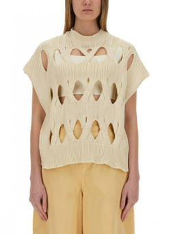 Alysi - Beige Knitted Crew Neck T-Shirt (S)