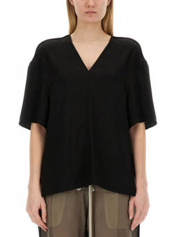 Rick Owens - Black Solid V Neck T-Shirt (XS)