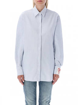 Golden Goose - Golden Genuine Leather Light Blue Logo Patch Shirt