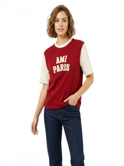 AMI Paris - Red Logo Crew Neck T-Shirt