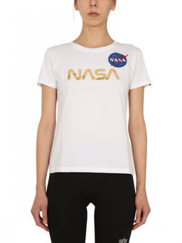ALPHA INDUSTRIES - White Graphic Crew Neck T-Shirt (M)