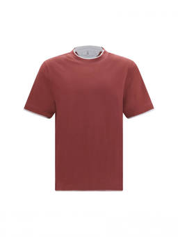 Brunello Cucinelli - Maroon Solid Crew Neck T-Shirt