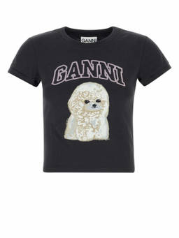 Ganni - Grey Poodle Organic Cotton T-Shirt