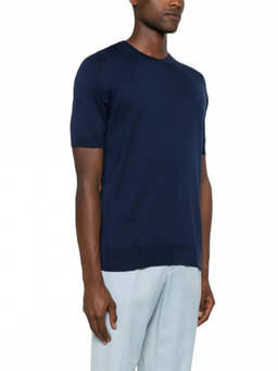 John Smedley - Navy Blue Fine Knit Cotton T-Shirt (M)
