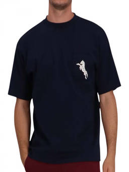 Drole De Monsieur - Navy Blue Graphic Crew Neck T-Shirt (L)