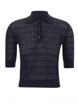 Max Mara - Navy Textured Polo T-Shirt (L)