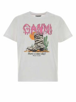 Ganni - White Graphic Crew Neck T-Shirt