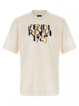 Fendi - Off White Crewneck Printed T-Shirt