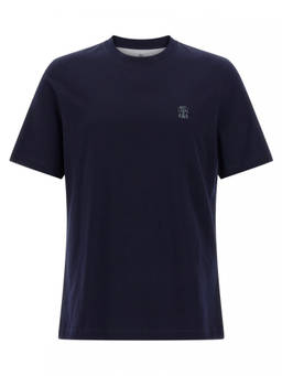 Brunello Cucinelli - Navy Blue Logo Cotton T-Shirt