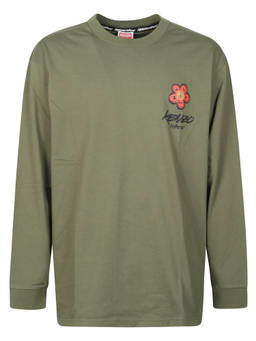 Kenzo - Olive Green Long Sleeved Logo T-Shirt (M)