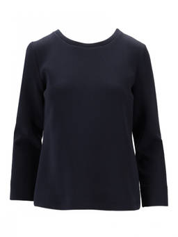 Max Mara - Navy Blue Solid Round Neck T-Shirt