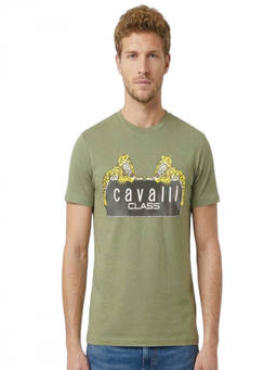 Cavalli Class - Olive Crewneck Printed Logo T-Shirt