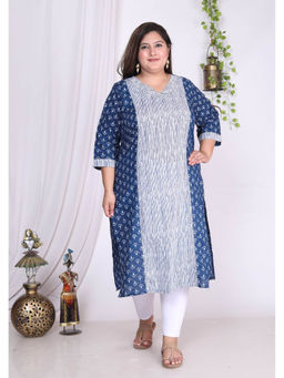 Swasti - Women Plus Size V-Neck Kurta -Blue