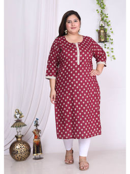 Swasti - Women Plus Size Round Neck Kurta -Maroon