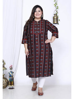 Swasti - Women Plus Size Mandarin Neck Kurta -Black