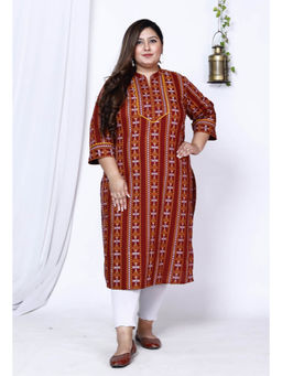 Swasti - Women Plus Size Mandarin Neck Kurta -Maroon