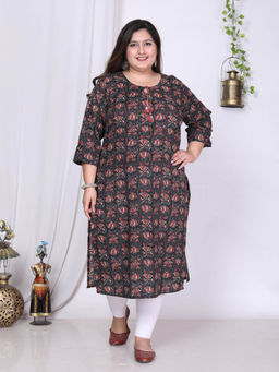 Swasti - Women Plus Size Round Neck Kurta -Black