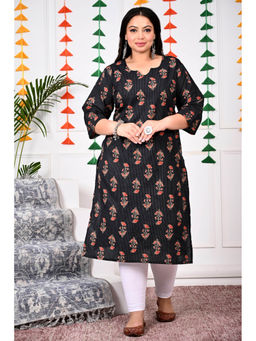 Swasti - Women Plus Size Round Neck Kurta -Black