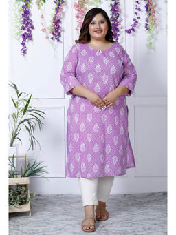 Swasti - Women Plus Size Round Neck Kurta -Purple