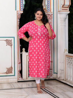 Swasti - Women Plus Size Round Neck Kurta -Pink