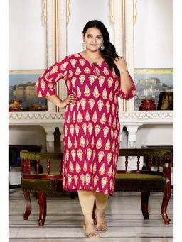 Swasti - Women Plus Size Round Neck Kurta -Pink