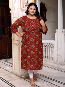Swasti - Women Plus Size Round Neck Kurta -Maroon