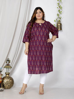 Swasti - Women Plus Size Round Neck Kurta -Purple