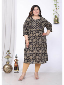 Swasti - Women Plus Size Round Neck Kurta -Black