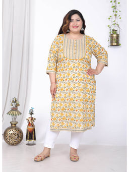 Swasti - Women Plus Size Round Neck Kurta -Yellow