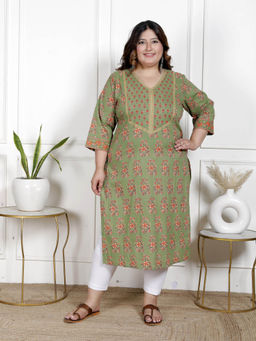 Swasti - Women Plus Size V-Neck Kurta -Green