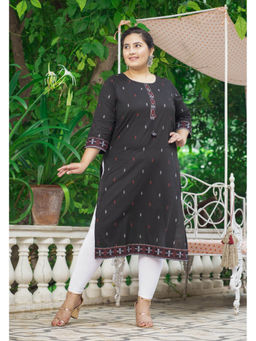 Swasti - Women Plus Size Round Neck Kurta -Black