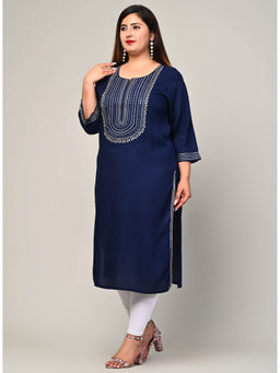 Swasti - Women Plus Size Round Neck Kurta -Blue