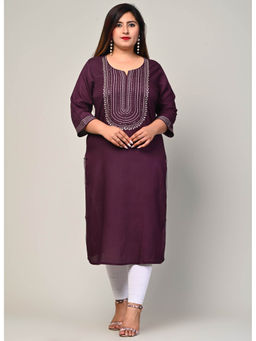 Swasti - Women Plus Size Round Neck Kurta -Purple