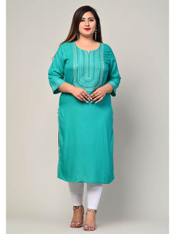 Swasti - Women Plus Size Round Neck Kurta -Turquoise