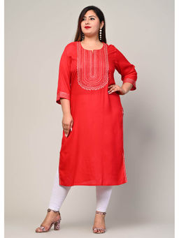 Swasti - Women Plus Size Round Neck Kurta -Red