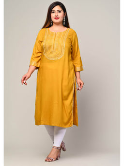 Swasti - Women Plus Size Round Neck Kurta -Yellow