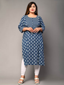 Swasti - Women Plus Size Round Neck Kurta -Blue