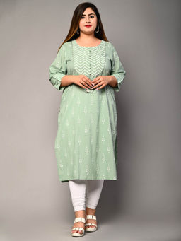 Swasti - Women Plus Size Round Neck Kurta -Green