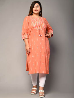 Swasti - Women Plus Size Round Neck Kurta -Peach