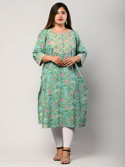 Swasti - Women Plus Size Round Neck Kurta -Green