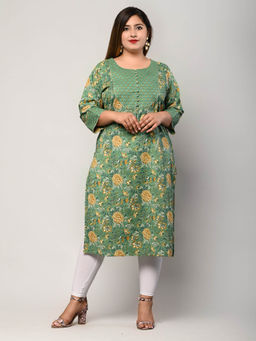 Swasti - Women Plus Size Round Neck Kurta -Green