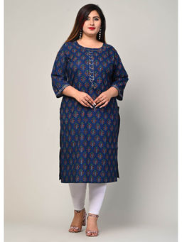 Swasti - Women Plus Size Round Neck Kurta -Blue